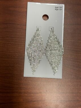 Silver Crystal Rhinestone Drop Earrings